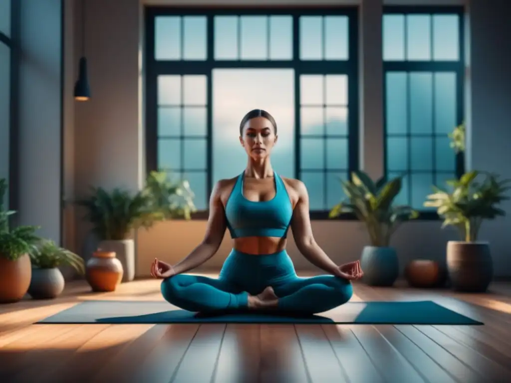 Estudio de yoga en casa: serenidad y minimalismo Espacio sereno para yoga en casa con luz natural, plantas y tapete