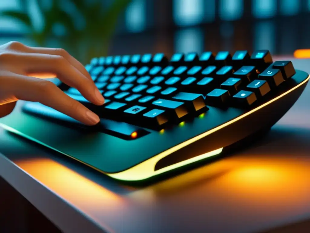 Teclado y ratón ergonómicos en un entorno lujoso y acogedor Un espacio de trabajo lujoso y acogedor con teclado y ratón ergonómicos para relax