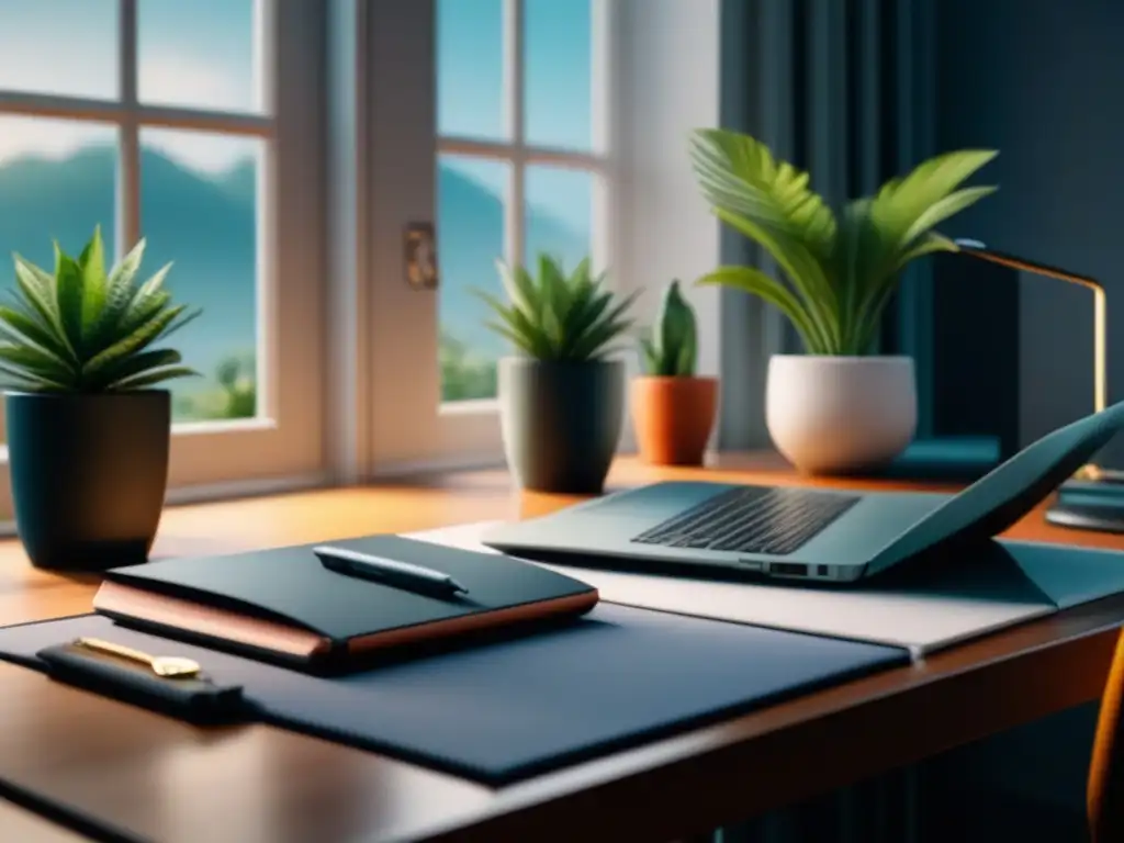 Oficina minimalista para aumentar la productividad Un espacio de trabajo minimalista y organizado, ideal para aumentar la productividad