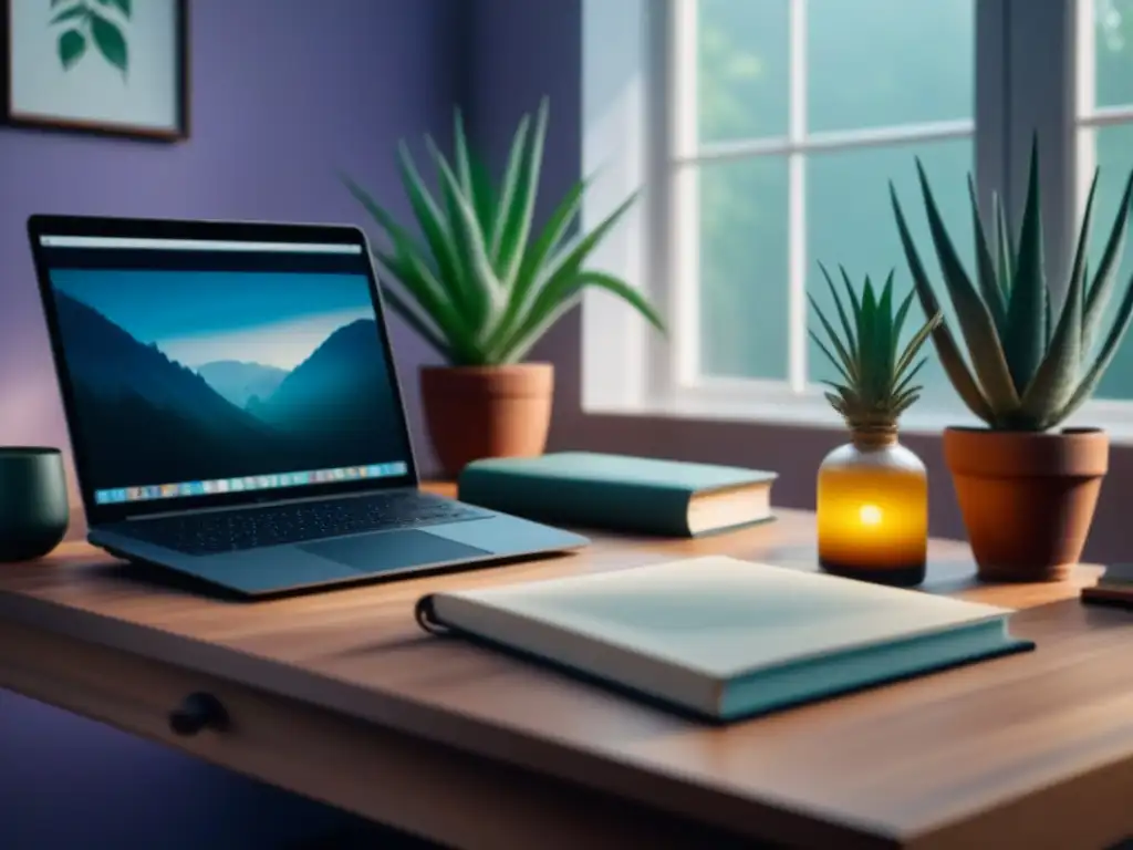 Oficina en casa zen con plantas curativas y cursos online de herboristería Un espacio de trabajo sereno en casa con plantas curativas y un curso online sobre fitoterapia