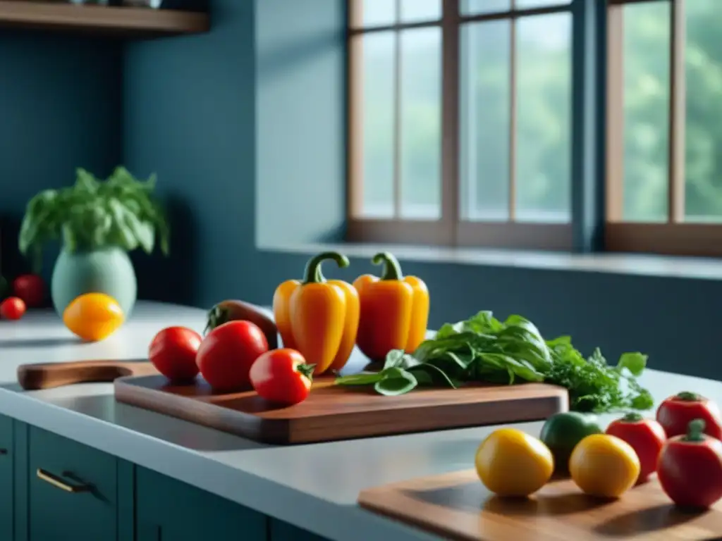 Encanto natural: cocina serena con alimentos frescos y coloridos Un espacio tranquilo y mindfulness en casa con menús para bienestar emocional