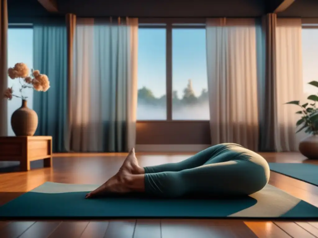 Estudio de yoga sereno: paz y equilibrio en casa Un espacio de yoga sereno con luz natural, colchonetas neutrales y accesorios para meditación