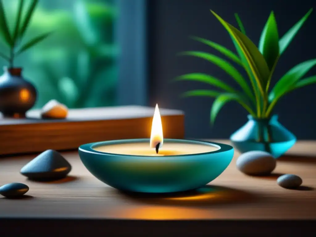 Espacio Zen armonioso con vela aromática Un espacio zen armonioso con velas aromáticas para relajación en casa