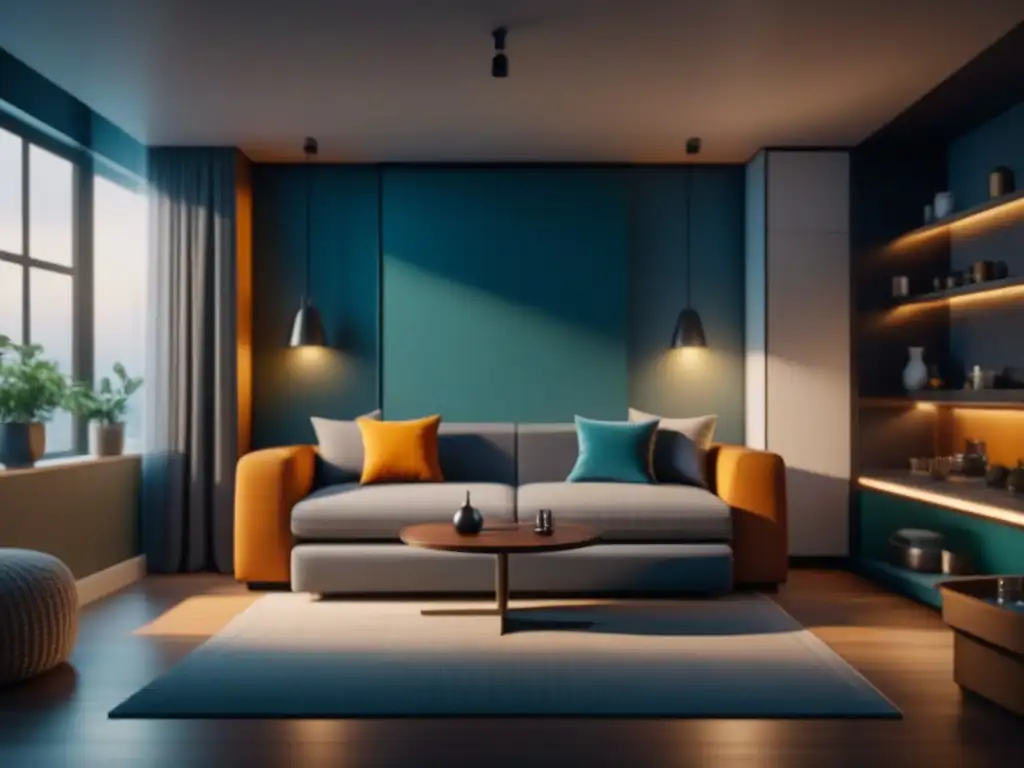 Estudio moderno con muebles multifuncionales en 8k Estudio moderno con muebles multifuncionales en espacios pequeños para un ambiente relax