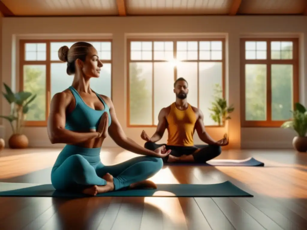 Armonía familiar: yoga en familia en sala serena Una familia diversa practica yoga en armonía en una habitación serena, iluminada por el sol