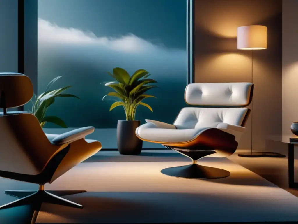 Gadget de relajación futurista integrado en el hogar moderno Innovación en gadgets de relajación para el hogar: un ambiente moderno y sofisticado con un elegante dispositivo de descanso futurista
