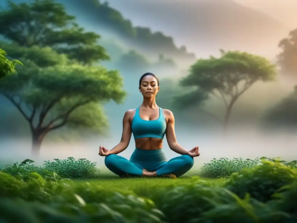 Armonía multicultural en actividades relajantes rodeadas de naturaleza Un grupo diverso disfruta de actividades relajantes entre la exuberante vegetación, transmitiendo paz y armonía