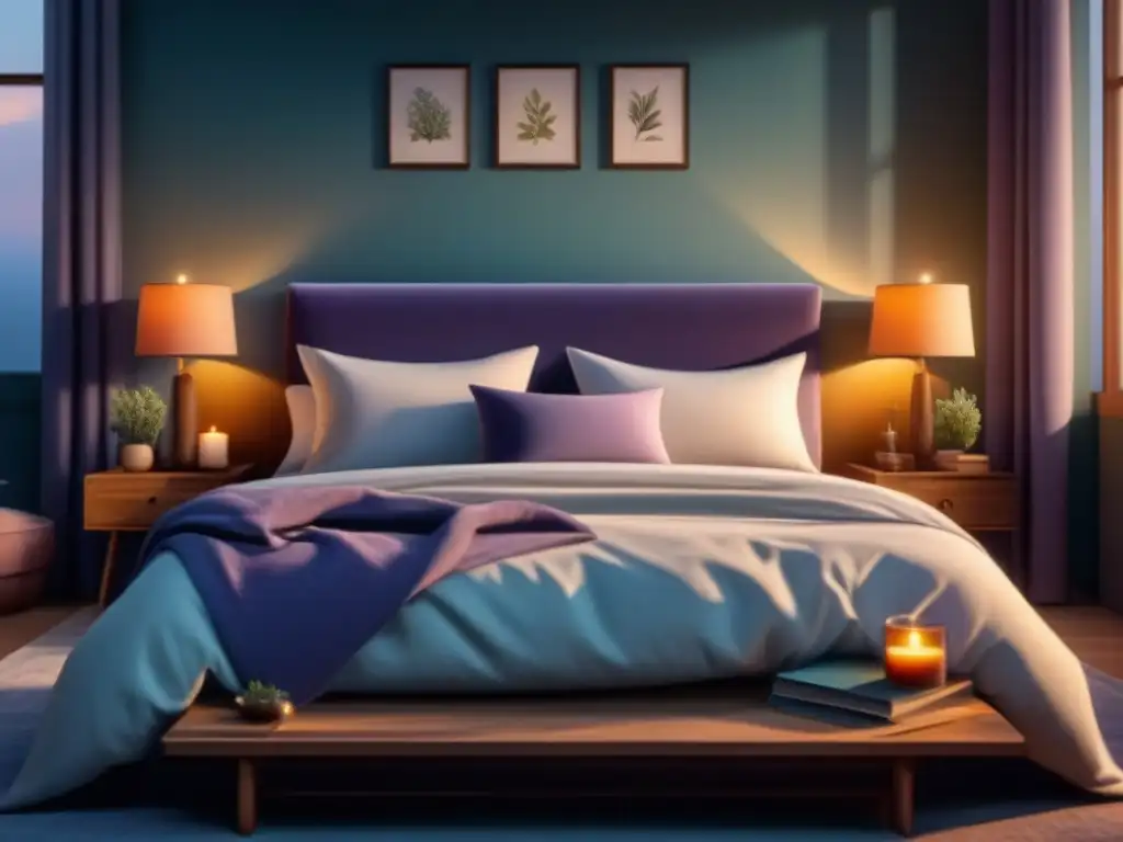 Visualización guiada para dormir mejor: Acogedora habitación iluminada por la luna con cama lujosa, libros y velas