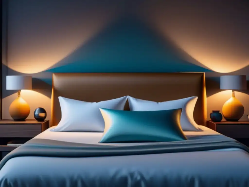 Diseño innovador de máscara de sonido para dormir en paz Una habitación serena con una elegante máscara de sonido en la mesita de noche, ideal para un sueño sin interrupciones