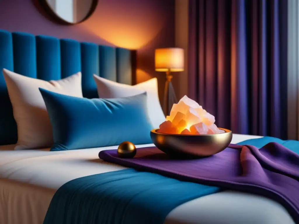 Hermosa habitación nocturna para meditación con cuencos tibetanos, ideal para combatir el insomnio