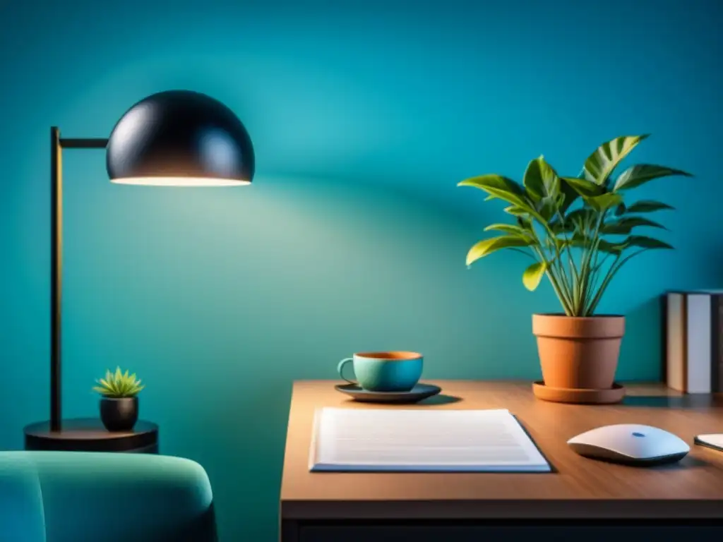 Oficina en casa: equilibrio entre trabajo y tranquilidad Un hogar acogedor y minimalista para trabajar desde casa, con colores suaves y plantas, ideal para Consejos para relajarse en casa