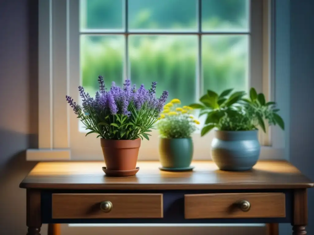 Hogar tranquilo con plantas medicinales Un hogar acogedor con plantas medicinales, ideal para terapia y relajación