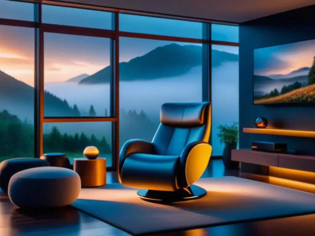 Hogar tech-savvy: Sala de estar serena con gadgets modernos integrados Un hogar tech-savvy y relajante con gadgets modernos para relajación en casa