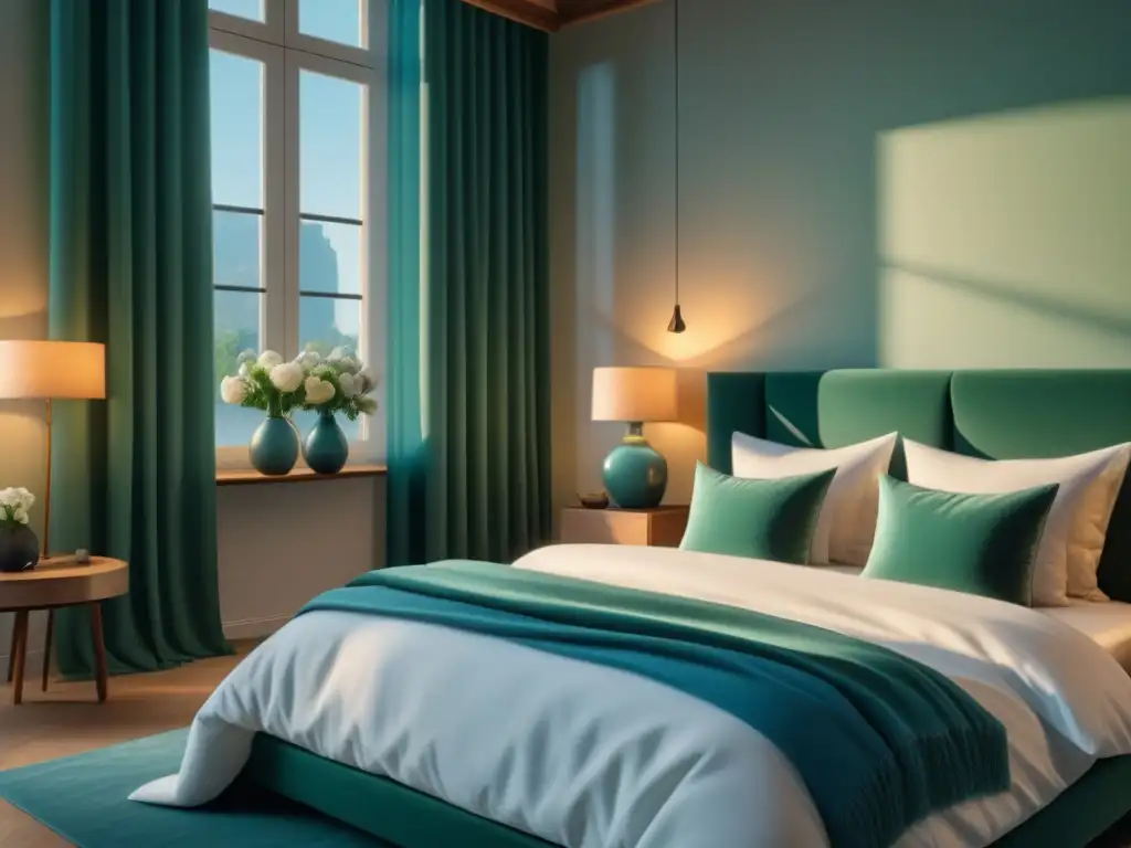 Decoración para un hogar relajante: una habitación serena y minimalista con cama grande y suaves sábanas blancas, decoración elegante y luz natural