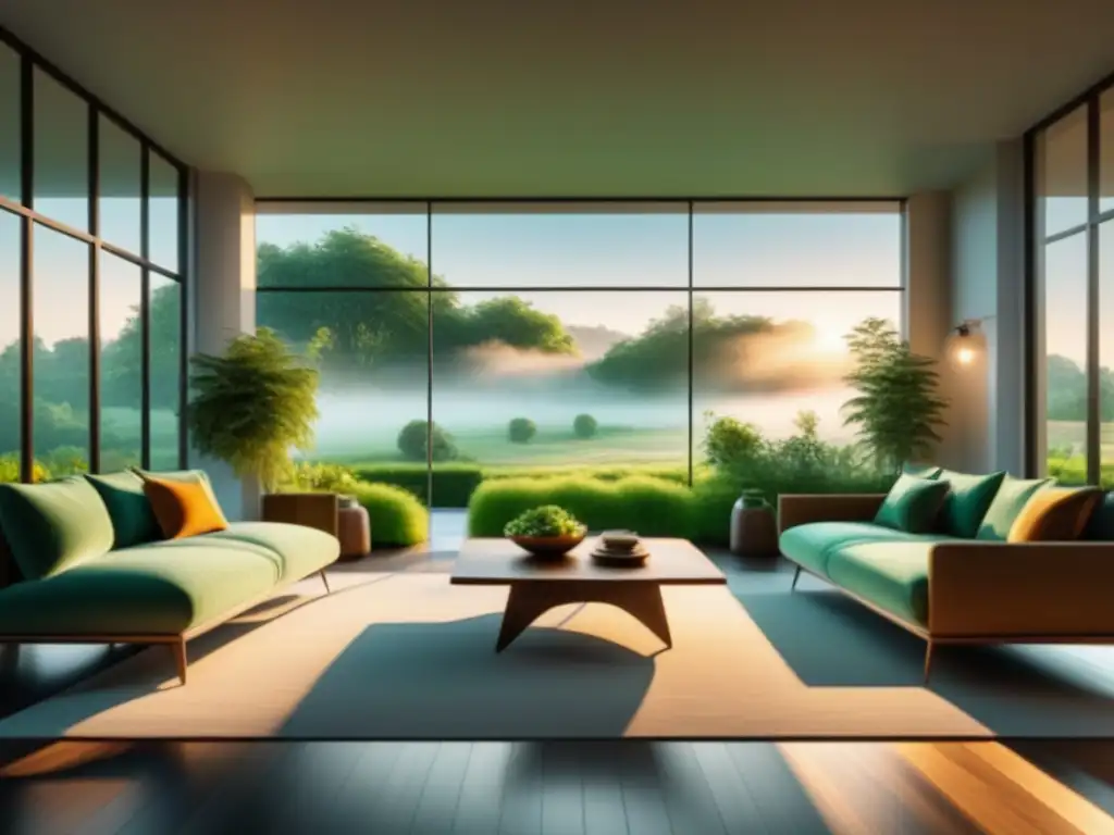 Un hogar relajante con iluminación natural y vista a un jardín exuberante