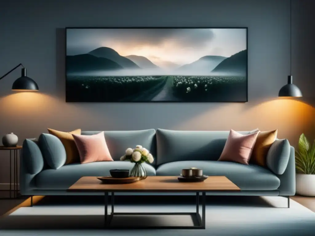 Decoración para un hogar relajante: Sala de estar serena con sofá gris, cojines pastel, luz natural y detalles elegantes