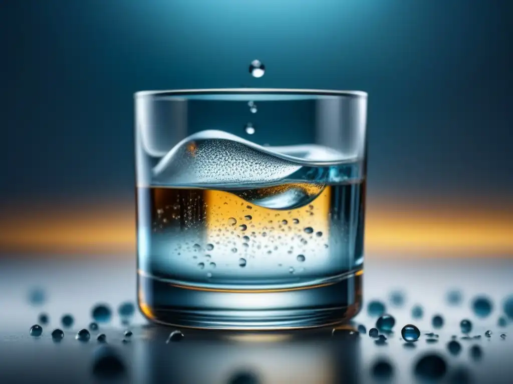 Agua cristalina: pureza y equilibrio para cuerpo y mente Importancia de la hidratación para cuerpo y mente: vaso de agua transparente en superficie blanca iluminado por luz natural