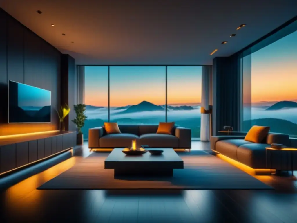 Iluminación inteligente para ambientes personalizados en un salón moderno y minimalista con un sistema de luces LED ajustables