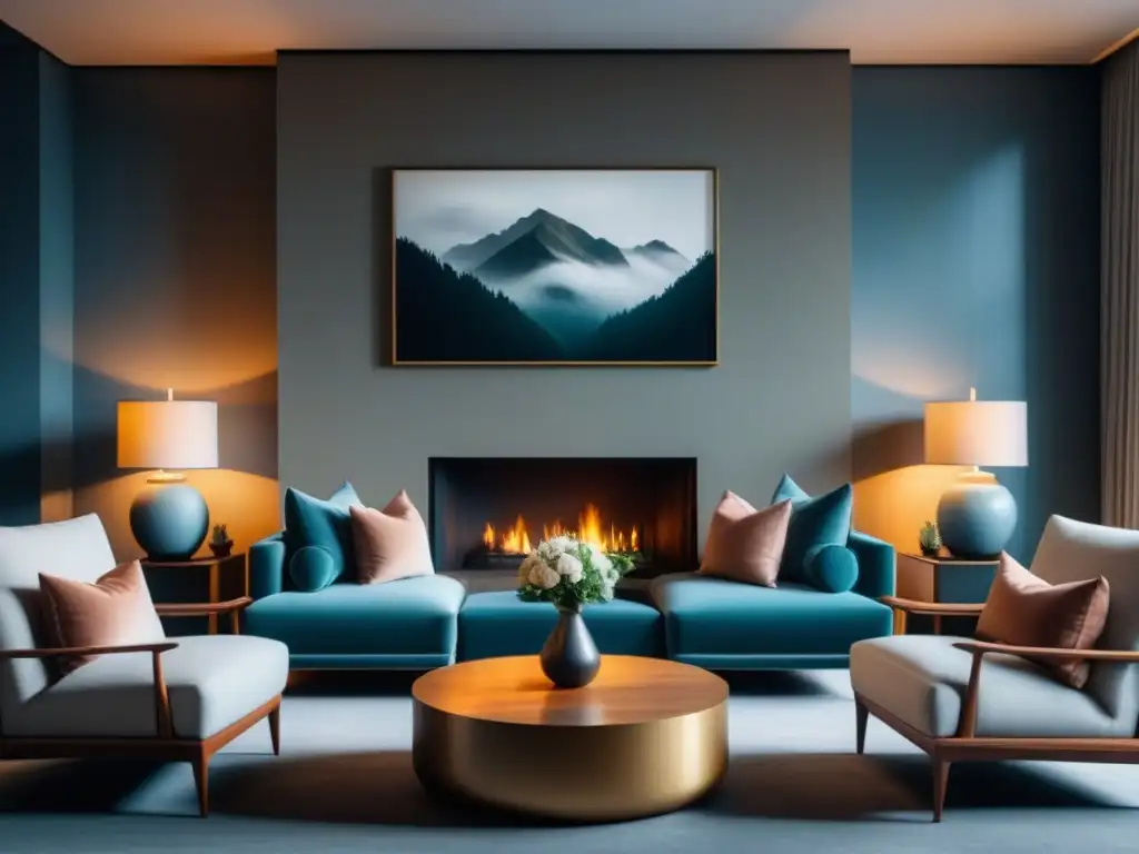 Salón minimalista y sereno con diseño simétrico y equilibrado Diseño interior armonía visual relax: Sala minimalista con equilibrio simétrico y tonos neutros