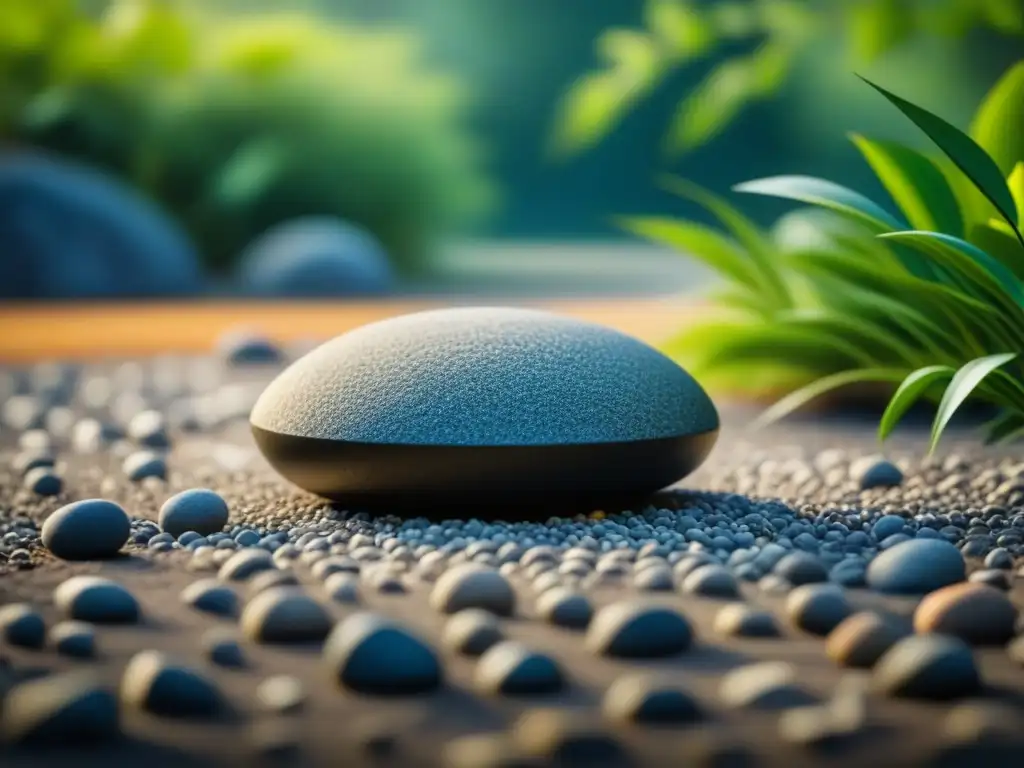 Jardín Zen japonés: armonía y serenidad para meditar Jardín Zen japonés con roca y grava, evocando tranquilidad y equilibrio