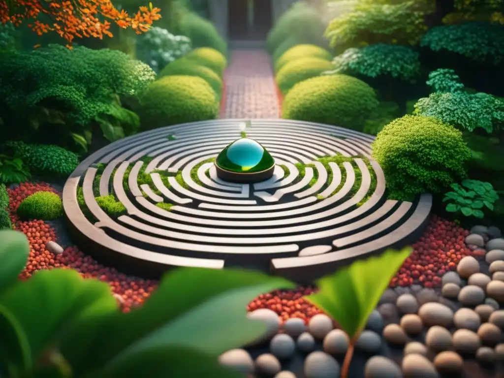 Laberinto de piedras y niños: ejercicios de enraizamiento Un laberinto de piedras coloridas rodeado de naturaleza, niños diversos realizando ejercicios de Grounding con determinación y alegría