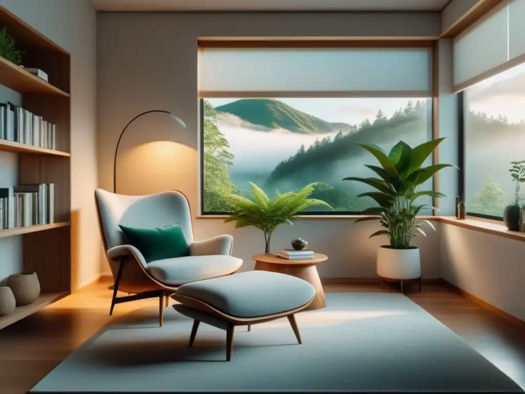 Un rincón de lectura acogedor con iluminación natural para hogar relajante