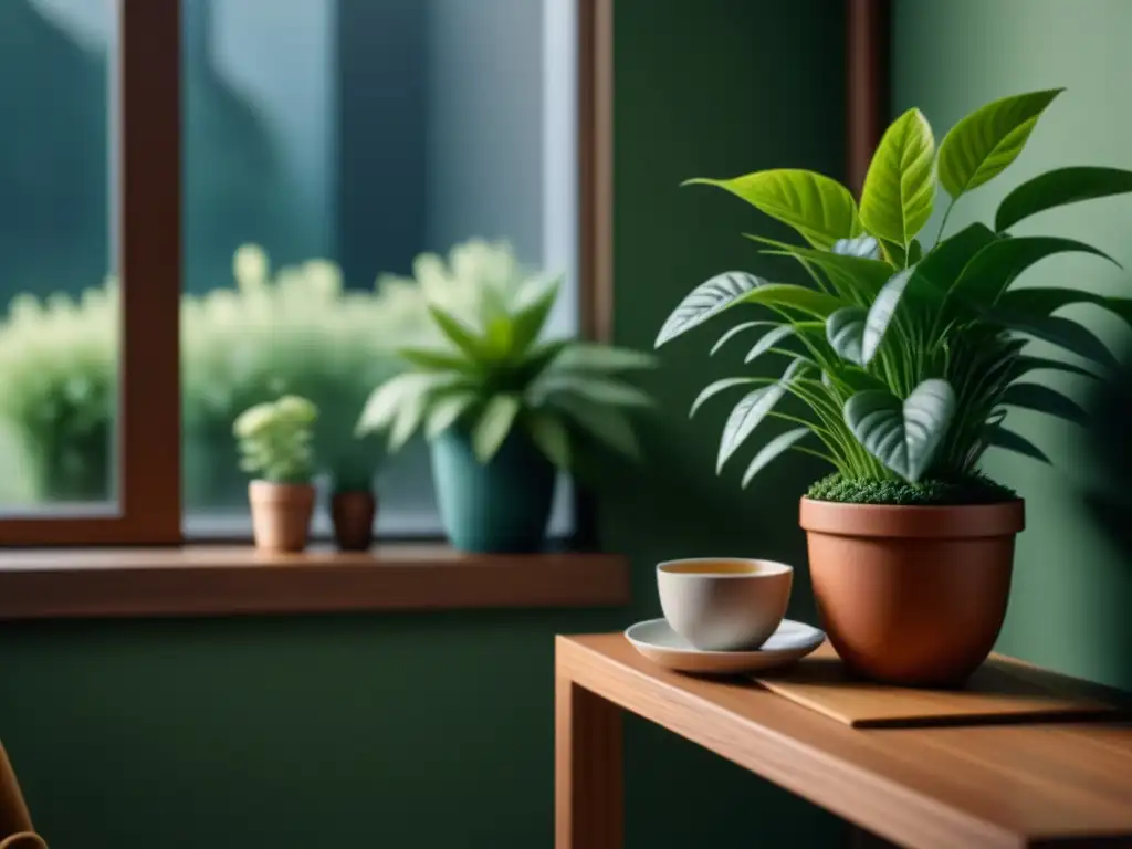Rincón de lectura minimalista y acogedor con luz natural Rincón de lectura sereno con tés relajantes para leer en sillón acogedor bajo luz natural