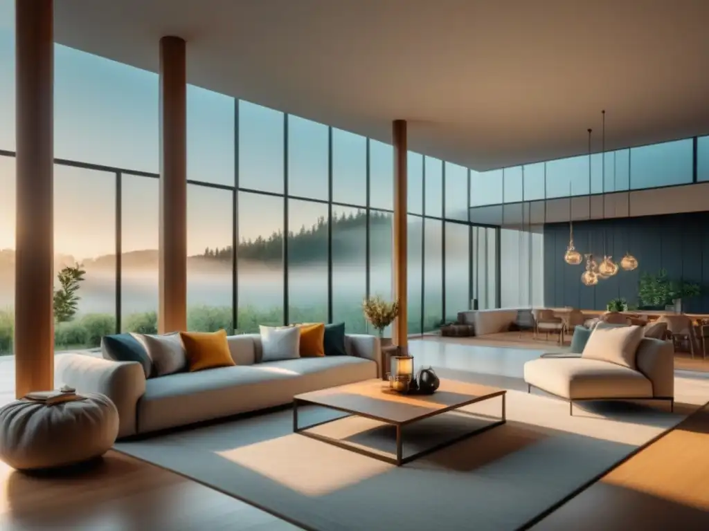 Luminosa sala minimalista con iluminación natural para hogar relajante