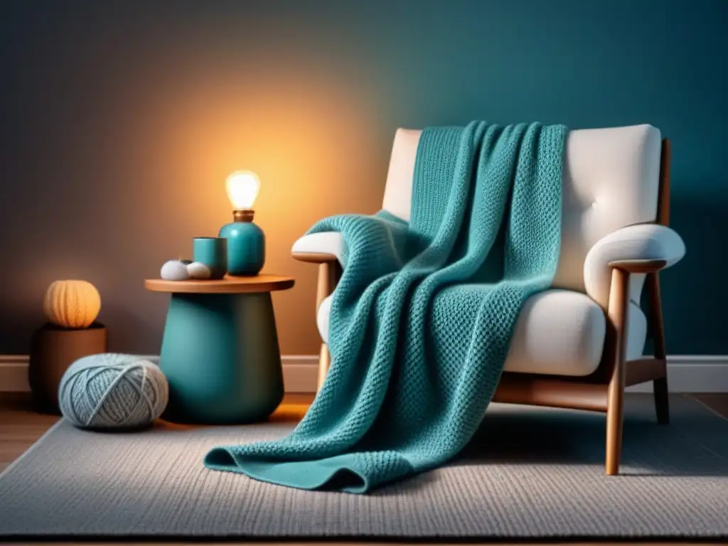 Mantas tejidas para relajación en casa: ambiente sereno en una acogedora sala minimalista