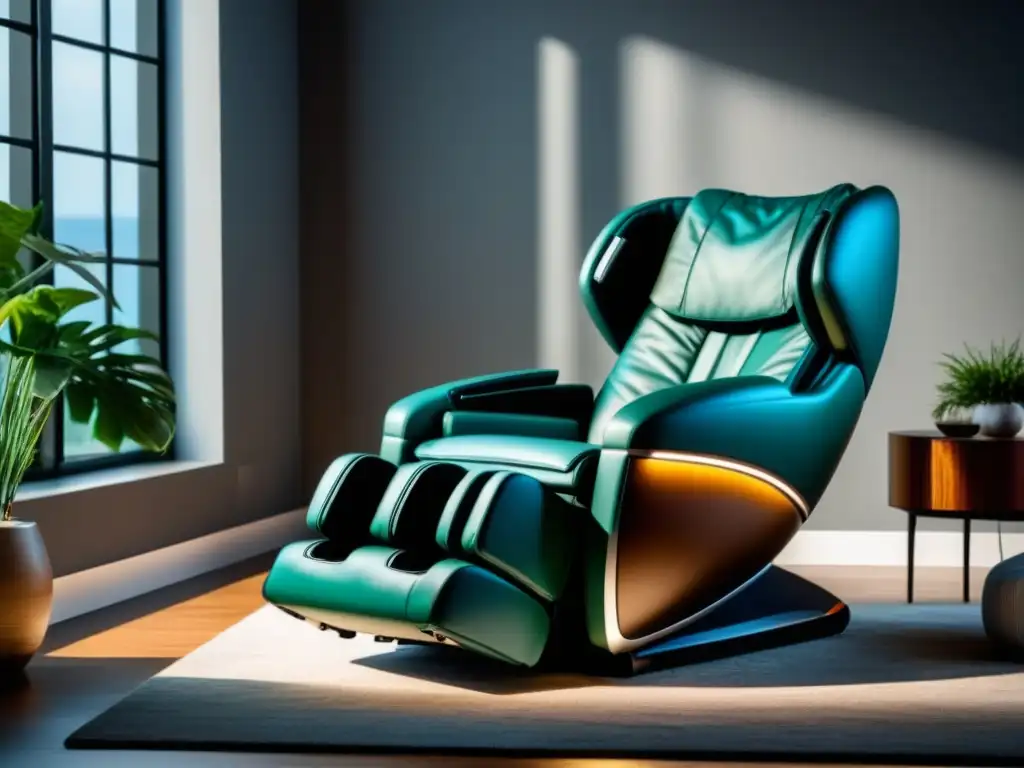 Silla de masaje de lujo: elegancia y confort moderno Sillón de masaje alta gama en sala moderna elegante y relajante