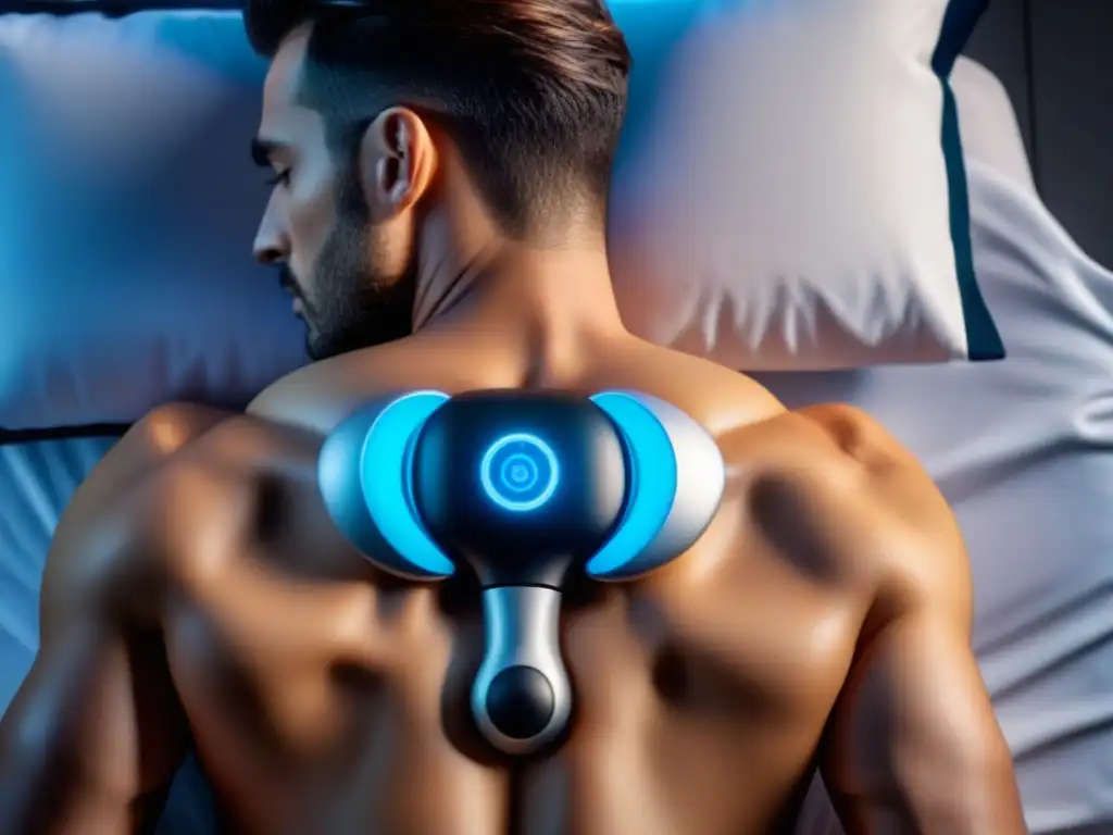 Masajeador de espalda de lujo: detalle ultrafino para relajación premium Masajeador moderno para pies a cabeza en fondo blanco, transmitiendo relajación y sofisticación