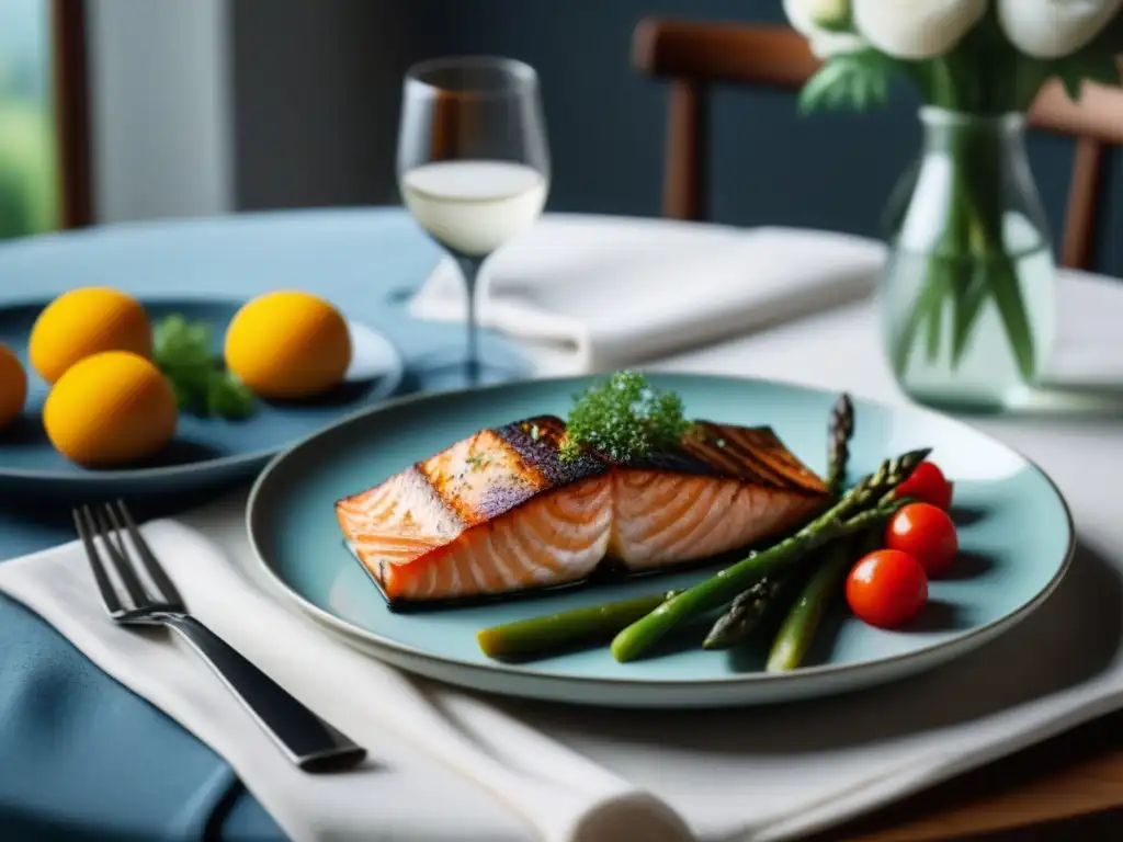 Exquisita mesa de comedor: elegancia y tranquilidad en casa Una mesa elegantemente decorada con una cena relajante en casa