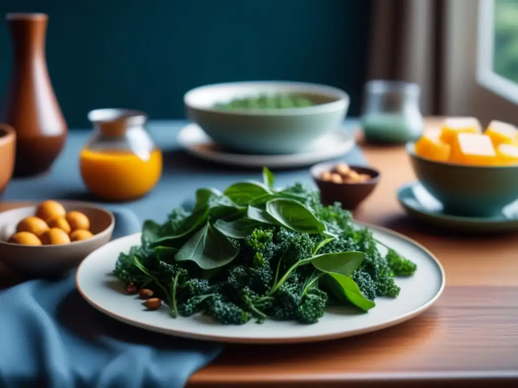 Mesas saludables: alimentos para dormir mejor Una mesa elegante con alimentos nutritivos y relajantes, ideal para dormir mejor en casa