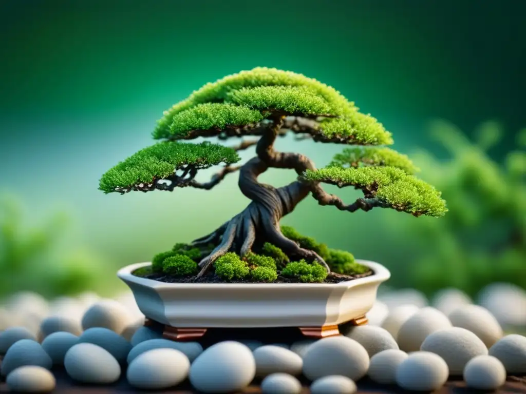 Arte en miniatura: Bonsái cuidado con precisión Un minucioso bonsái en un entorno zen, inspirando calma y precisión