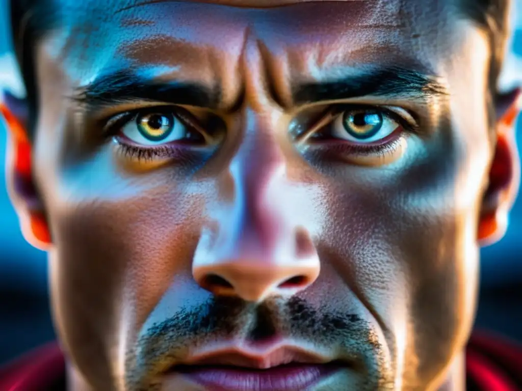 Mirada de determinación: enfoque mental y fuerza en el deporte La mirada concentrada de un atleta, con gotas de sudor cayendo, transmite fuerza mental y determinación