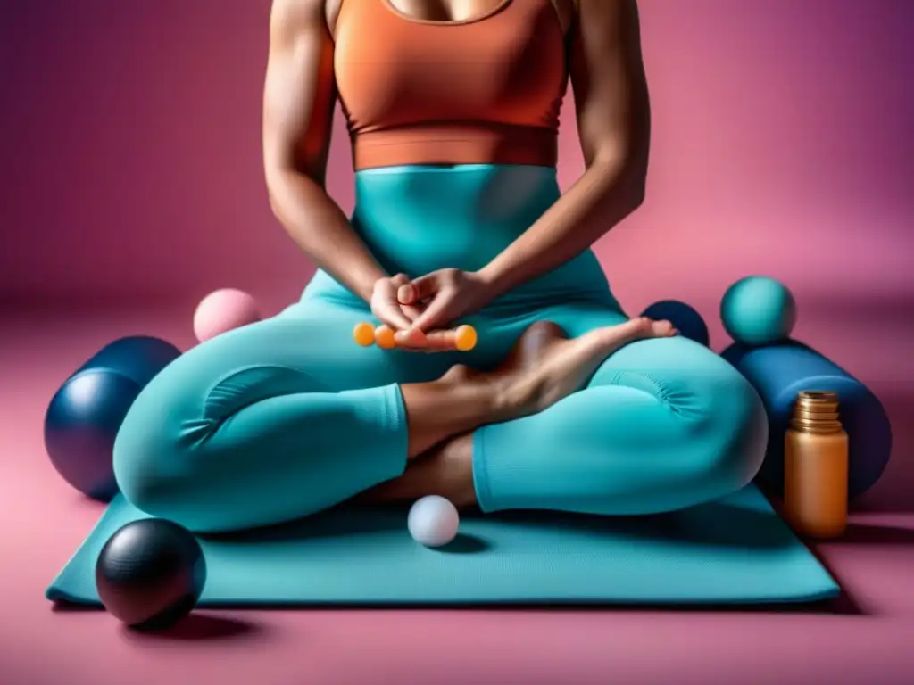 Práctica de yoga y masaje: relájate con herramientas de bienestar Un momento de relajación total con masajeadores de pies a cabeza en un ambiente sereno y minimalista