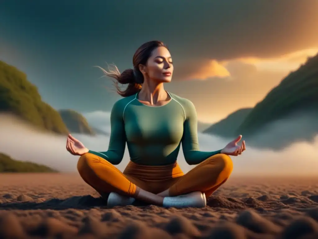 Meditación serena: persona en equilibrio Meditación en la naturaleza: persona relajada practicando técnicas de aterrizaje para aliviar estrés