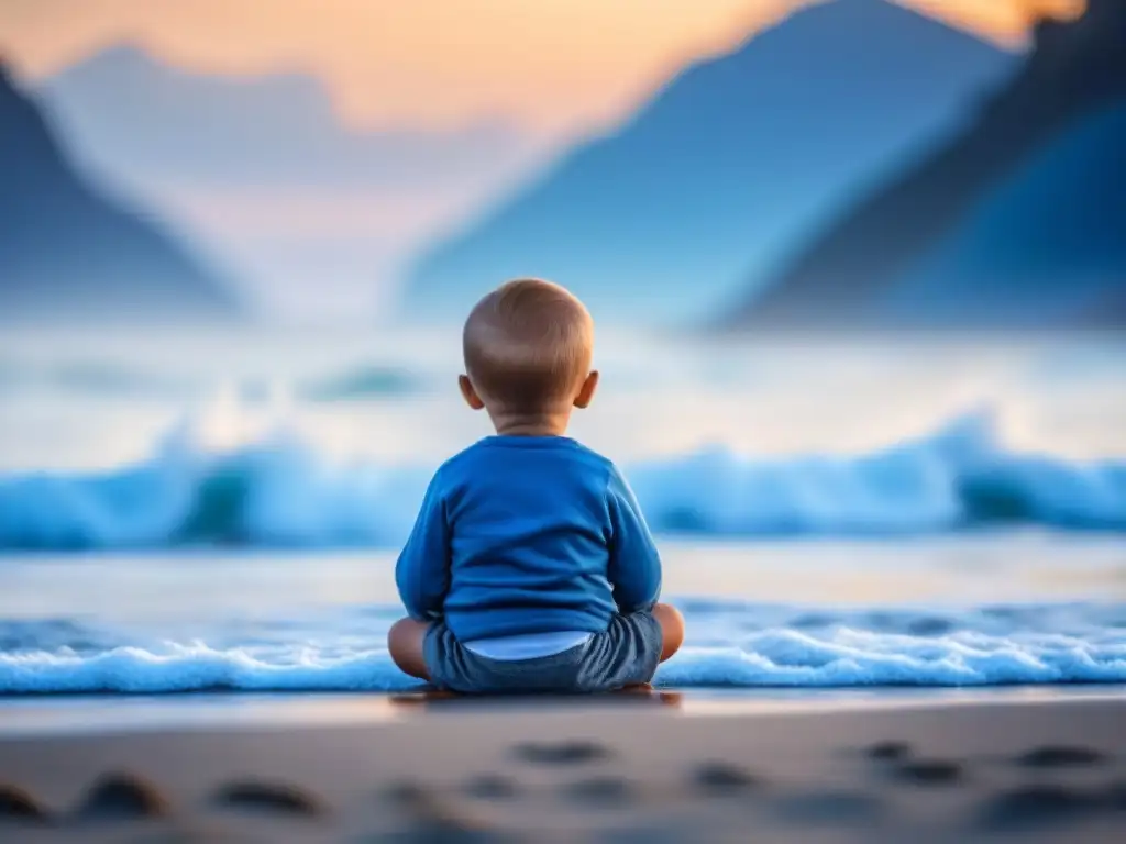 Niño en meditación rodeado de luz azul calmante Niño en calma con los ojos cerrados, rodeado de luz azul calmante, ilustrando técnicas de relajación para niños