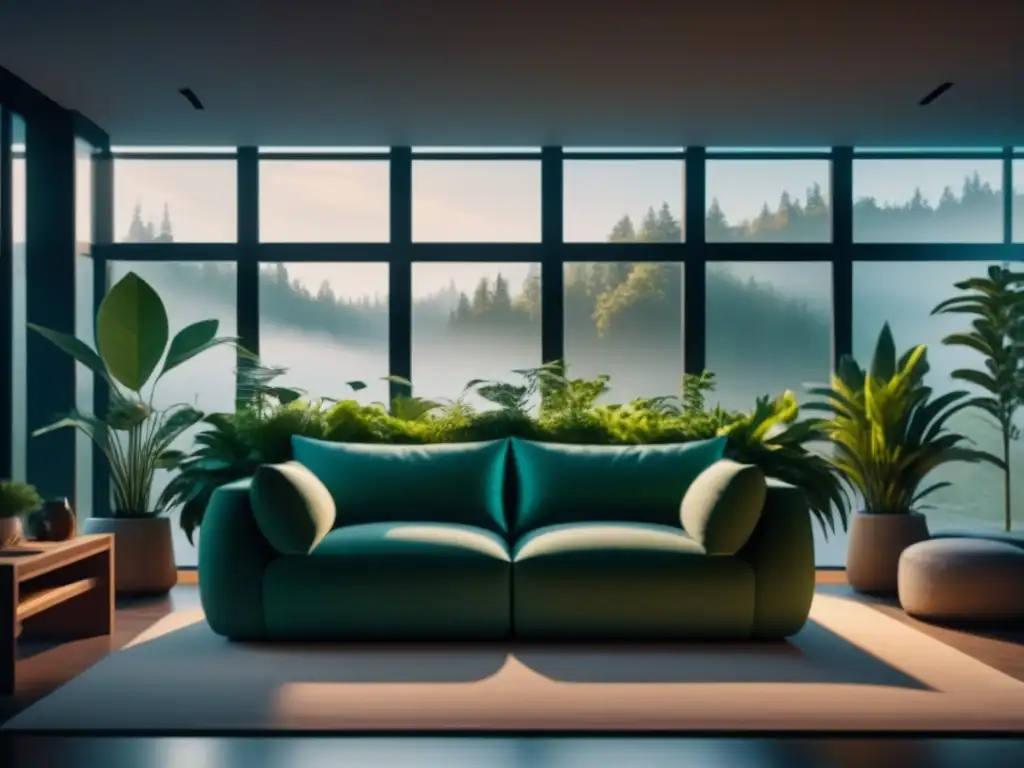 Espacio interior sereno con plantas verdes exuberantes Un oasis de tranquilidad con plantas purificadoras de aire relajantes cuidar, bañado por luz natural