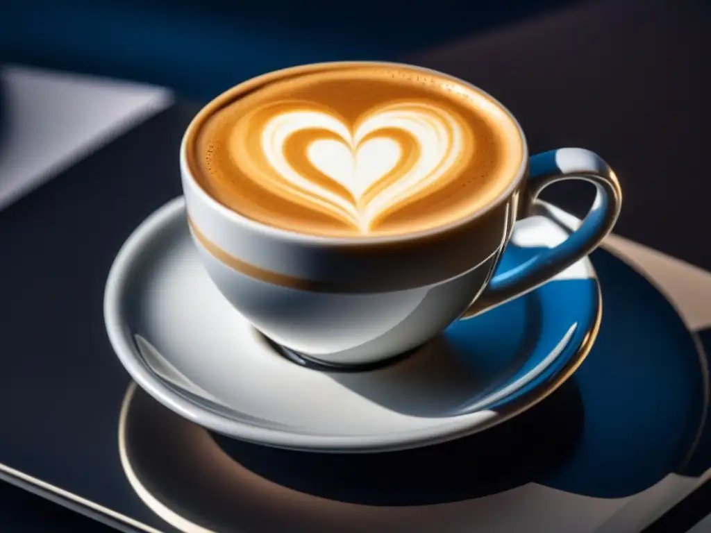 Corazón en Espuma: Arte Latte Detallado Una obra maestra de arte latte en una taza blanca impecable sobre espresso