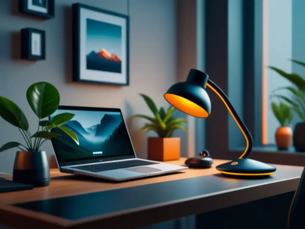 Oficina en casa minimalista y elegante para videoconferencias Oficina en casa elegante con iluminación adecuada para videoconferencias