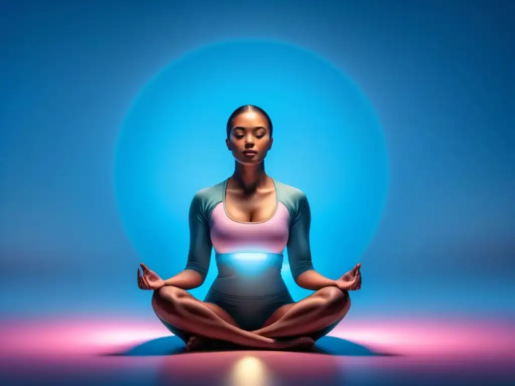 Meditación profunda en luz suave: paz interior Persona meditando en casa, rodeada de luz suave y paz interior en un ambiente sereno