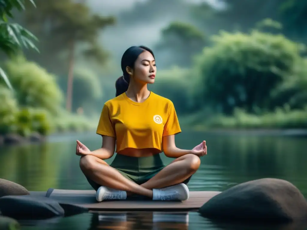 Tranquilidad en el parque: meditación entre la naturaleza Persona en paz meditando en parque, rodeada de naturaleza