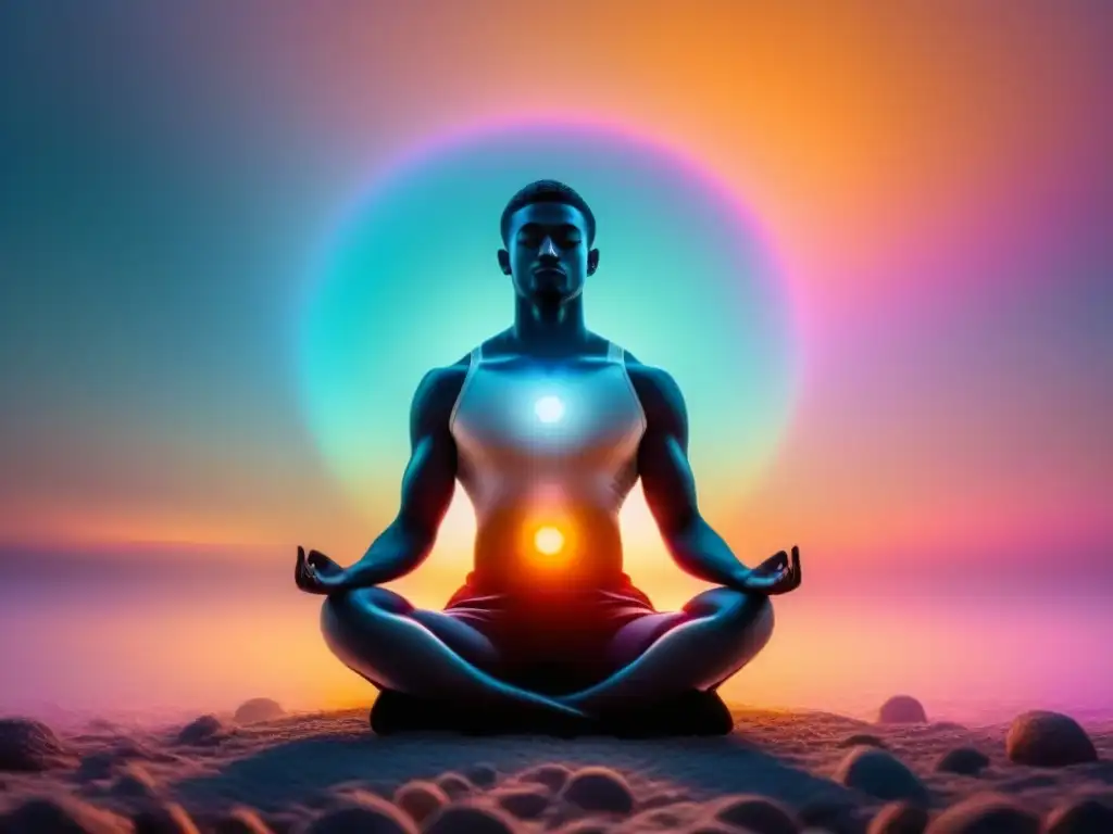 Meditación serena en la luz suave Persona meditando en paz, rodeada de luz suave