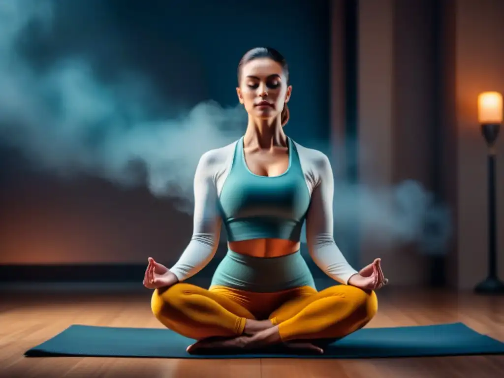 Armonía en postura de yoga: serenidad y equilibrio en la práctica Persona en postura de yoga serena, rodeada de luz suave y natural, transmitiendo paz y equilibrio