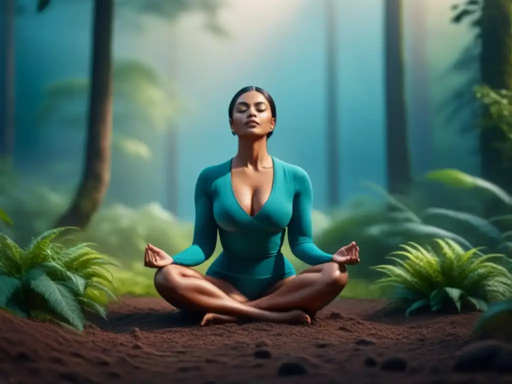 Persona practicando respiración para equilibrio hormonal en entorno natural sereno y armonioso