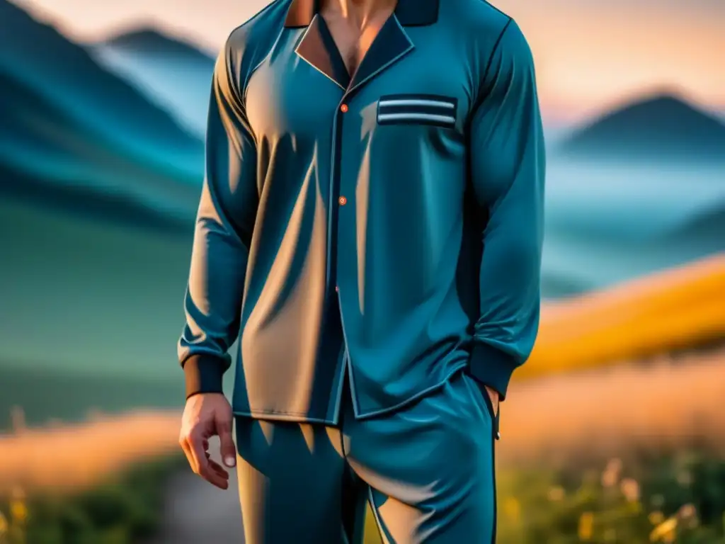 Pijama futurista de alta tecnología en tejido hightech Pijama minimalista con tecnología para relax, detalles lumínicos en tela de alta tecnología en fondo neutro