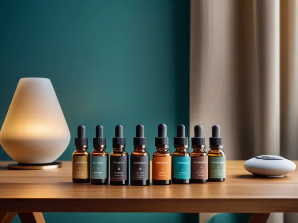 Difusor de aceites esenciales en sala contemporánea Productos de aromaterapia para relajación: Difusor moderno emitiendo aceites esenciales en elegante sala contemporánea