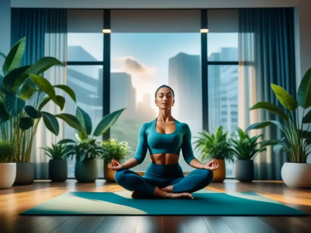 Mindfulness en la oficina: equipo diverso en armonía Profesionales practicando mindfulness en relaciones laborales en una oficina serena
