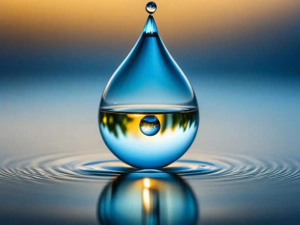 Gotas de agua: detalle ultraclaro y preciso La pureza de una gota de agua suspendida en el aire, reflejando la luz con precisión